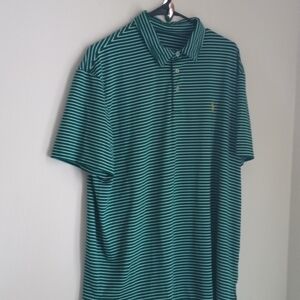 Ralph Lauren Polo Shirt Men XL Teal Striped Academia Versatile Office Preppy